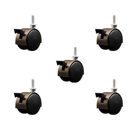 Service Caster 2'' Antique Metal Hood Twin Caster Locking Nylon Wheel 5/16 Thread Stem, 5PK SCC-TS02S50D-NYS-WA-B-5161810-5